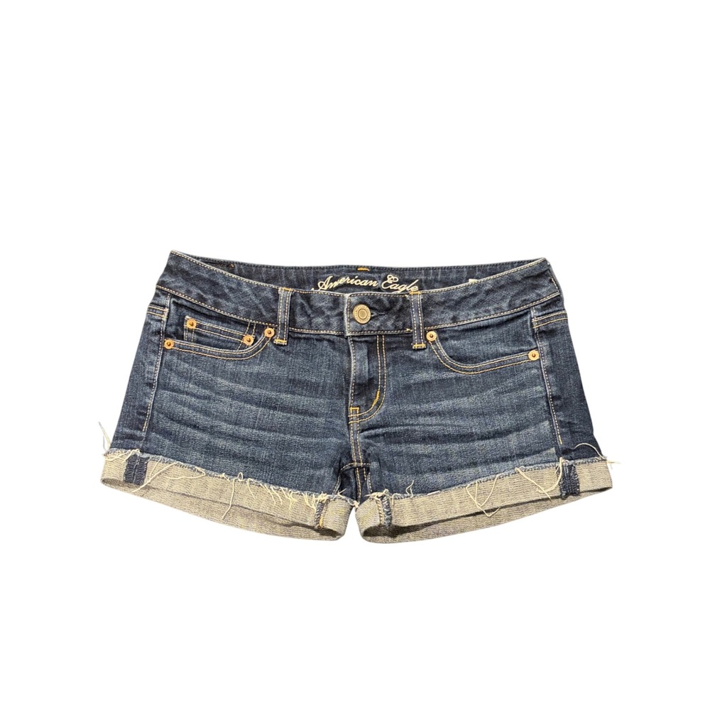American Eagle Women Dark Wash Stretch Denim Cutoff Shorts Size 2 Low Rise short
